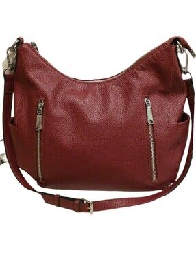 Red Pebbled Genuine Leather Hobo Crossbody Bag EUC Over Earth
